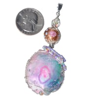Image 5 of Dichroic Aura Stalactite Slice Pendant with Wedding Cake Bead