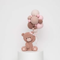 Image 3 of Sitting Bear Holding Balloons Cake Topper - Lightweight Clay