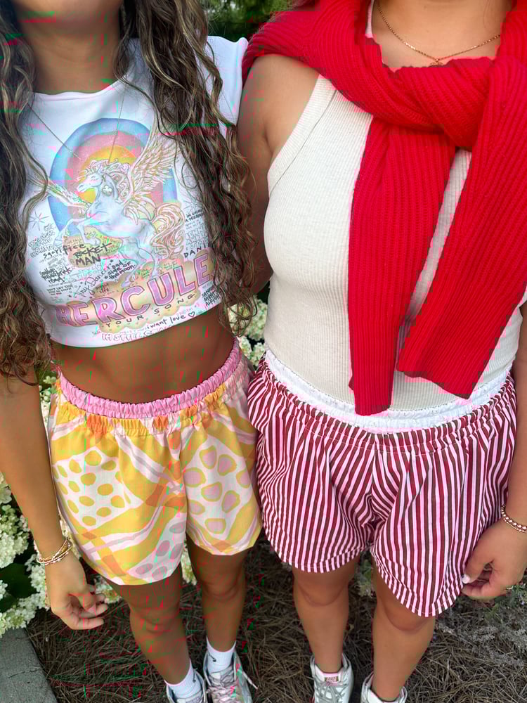 Image of Red Striped Shorts - Double Waistband