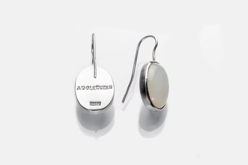 Image of "Happy sign" silver earrings with moonstone · OMEN FAUSTUM ·