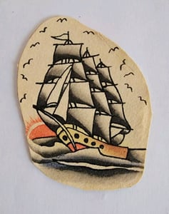 Image of original antique vintage joe mabel darpel texas nautical ship tattoo flash 2x3