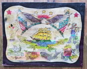 Image of original vintage antique milton zeis produx +color eagle usa tattoo flash 8.5x11