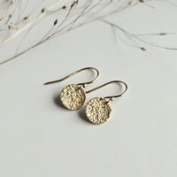Image 3 of Dainty Gold hammered disc earrings