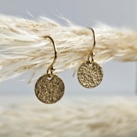 Image 1 of Dainty Gold hammered disc earrings