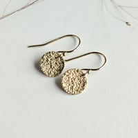 Image 2 of Dainty Gold hammered disc earrings