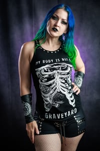 Image 1 of S/M AntiCarnist My Body is Not A Graveyard tank top