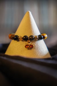 Image 1 of Tiger's Eye Gemstone Bracelet - Bee Charm