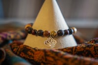 Image 1 of Leopard Jasper Gemstone Bracelet - Lotus Charm 