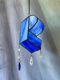 Image 2 of Pretty Lights Inspired Stained Glass PL Block Mobile – Blue