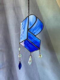 Image 3 of Pretty Lights Inspired Stained Glass PL Block Mobile – Blue