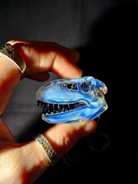 Image 1 of Moonstone T-Rex skull pendant.