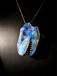 Image 2 of Moonstone T-Rex skull pendant.