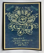 Image of antique vintage percy waters blue print tattoo flash unity flower 8x10 pro print