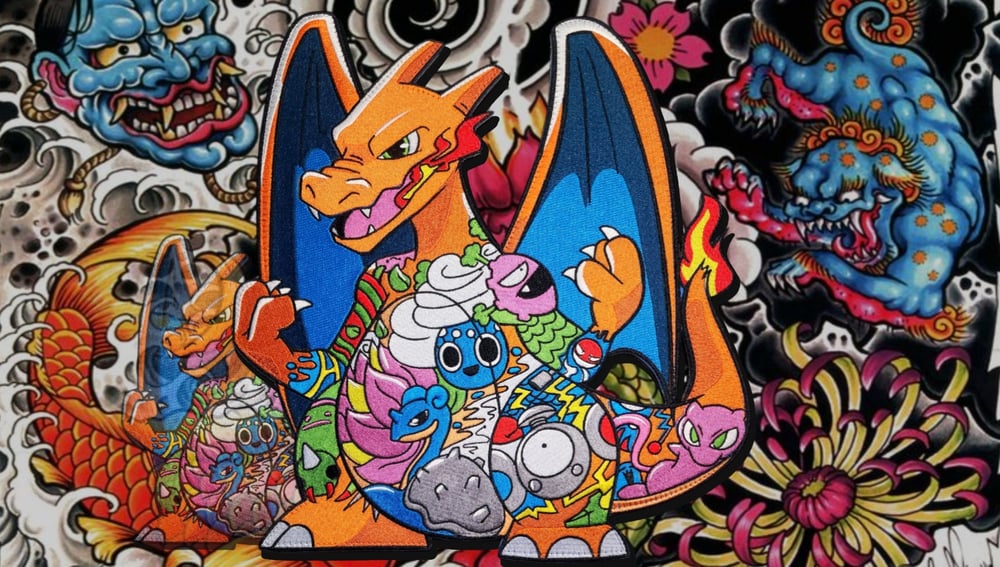 Image of XXXL MEGA YAKUZAMON CHARIZARD THREADED PATCH