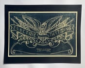 Image of antique vintage percy waters electric tattooing eagle blue print tattoo flash 11x14 print