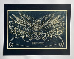 Image of antique vintage percy waters electric tattooing eagle blue print tattoo flash 11x14 print