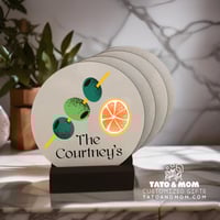 Image 1 of Customized Set of 4 Coasters w/ Wooden Holder 