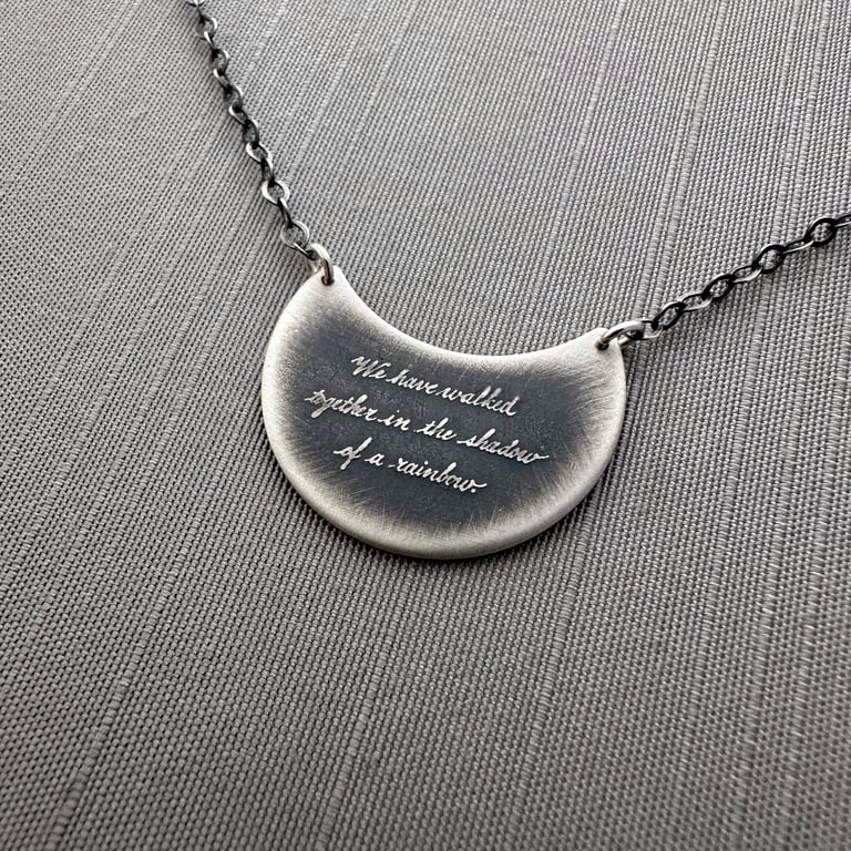 Sterling Silver Crescent Rainbow Quote Necklace