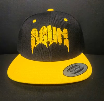 Image of SCUM: YELLOW BRIM/ YELLOW BROKEN LOGO SNAPBACK Hat