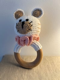 Image 1 of Cat Baby Rattle Wooden Teether