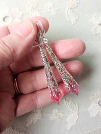 Image 2 of Vamp Ornate Pointed Earrings, Candy Pink & Silver, Pierced or Clip On