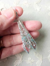 Image 2 of Vamp Ornate Pointed Earrings, Pale Blue & Silver, Pierced or Clip On