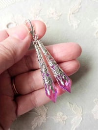 Image 2 of Vamp Ornate Pointed Earrings, Lilac & Silver, Pierced or Clip On
