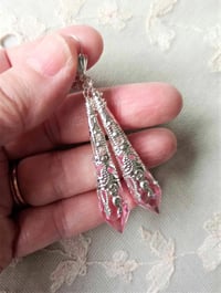 Image 2 of Vamp Ornate Pointed Earrings, Pale Pink & Silver, Pierced or Clip On