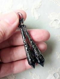 Image 2 of Vamp Ornate Pointed Earrings, Black & Gunmetal, Pierced or Clip On 