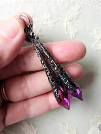 Image 2 of Vamp Ornate Pointed Earrings, Purple & Gunmetal, Pierced or Clip On 