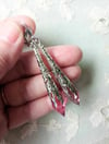 Roaring 20s Flapper Earrings, Rose Pink & Antique Silver, Pierced or Clip On