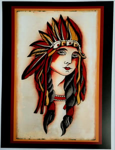 Image of antique vintage unknown indian native chief tattoo flash 11x14 pro print