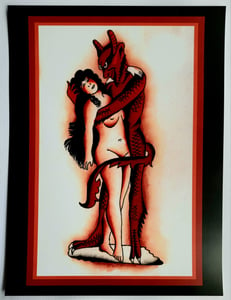 Image of antique vintage unknown pinup devil dancing tattoo flash 11x14 pro print