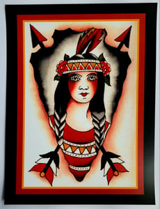 Image of antique vintage unknown indian woman arrowhead tattoo flash 11x14 pro print