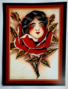 Image of antique vintage unknown woman head rose tattoo flash 11x14 pro print