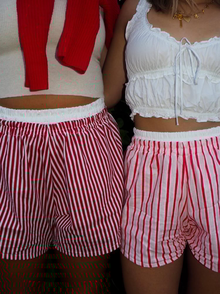 Image of Pink Striped Shorts - Double Waistband