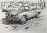 1979, Alfa Roméo Giulia GT coupé Bertone 1972, stationnée dans la rue.