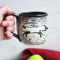 Image 4 of Handmade Fox Sgraffito Mug, 12 oz., Hand Carved Fox Design, Artful Coffee Cup Ready to Ship Made in 