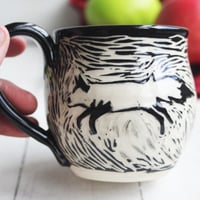 Image 8 of Handmade Fox Sgraffito Mug, 12 oz., Hand Carved Fox Design, Artful Coffee Cup Ready to Ship Made in 
