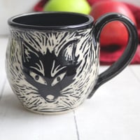 Image 5 of Handmade Fox Sgraffito Mug, 12 oz., Hand Carved Fox Design, Artful Coffee Cup Ready to Ship Made in 