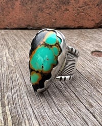 Image 2 of WL&A Handmade Heavy Ingot Gem Grade Tear Black Jack Turquoise Sunrise Ring - Size 8.5