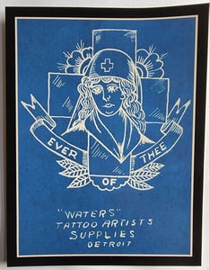 Image of antique vintage percy waters red cross rose blue print tattoo flash 11x14 print