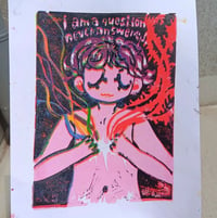 Image 1 of I Am A Question Never Answered. Original A4 Linocut 