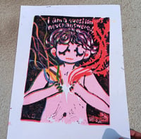 Image 2 of I Am A Question Never Answered. Original A4 Linocut 