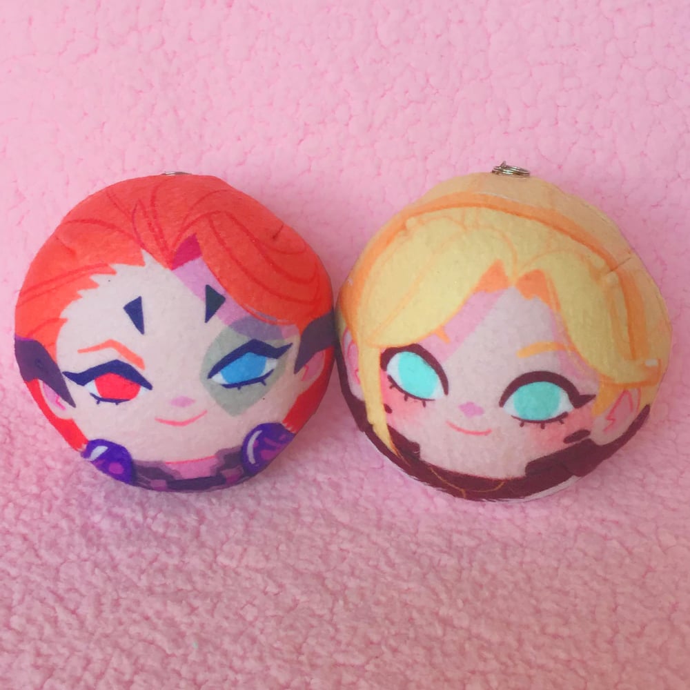 Image of Moira and Mercy round keychain plushies