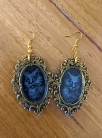 Image 2 of Hand Painted Picture Frame "Bluestar" Cat Earrings One Of A Kind Light Weight Hypoallergic