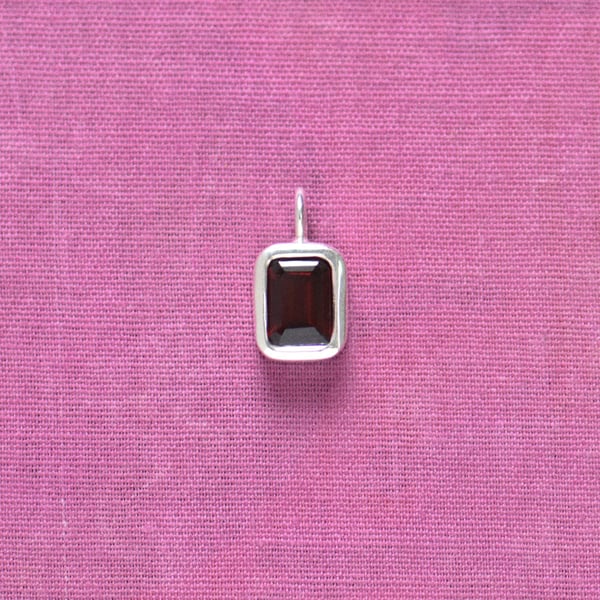 Image of Red Garnet emerald cut silver necklace