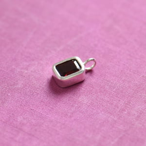 Image of Red Garnet emerald cut silver necklace