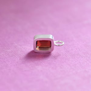 Image of Red Garnet emerald cut silver necklace