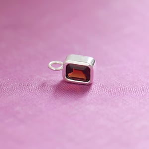 Image of Red Garnet emerald cut silver necklace